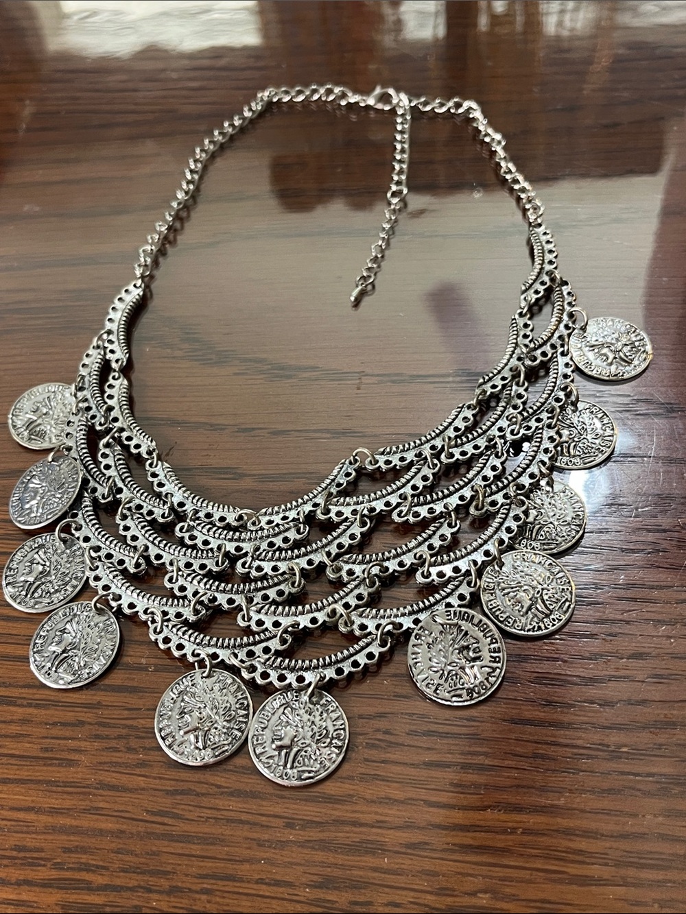 Silver Multi-Layer Coin Bib Necklace - Women Jewelry Necklaces